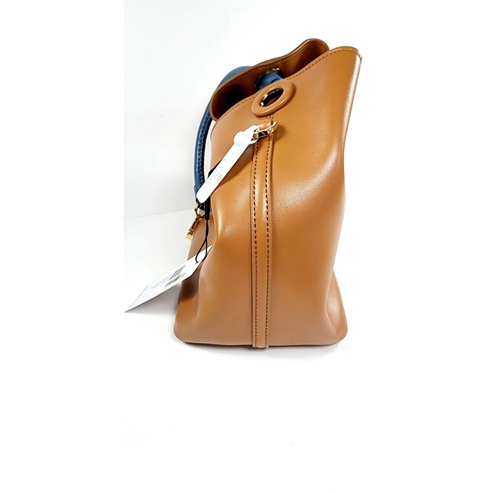 NWT Elleme Raisin Leather Handbag Cognac Brown Blue Handle Crossbody Bag Italy - Picture 5 of 12